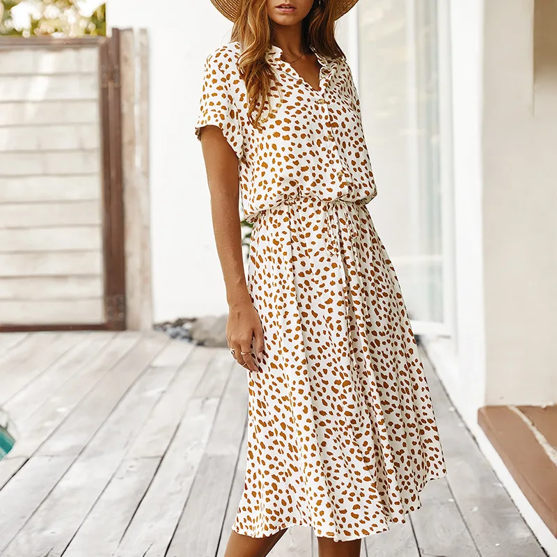 Dots Print White Summer Dress Women 2024 New Short Sleeve Tunic Vintage Midi Dress Casual Holiday Boho Beach Dress Vestidos