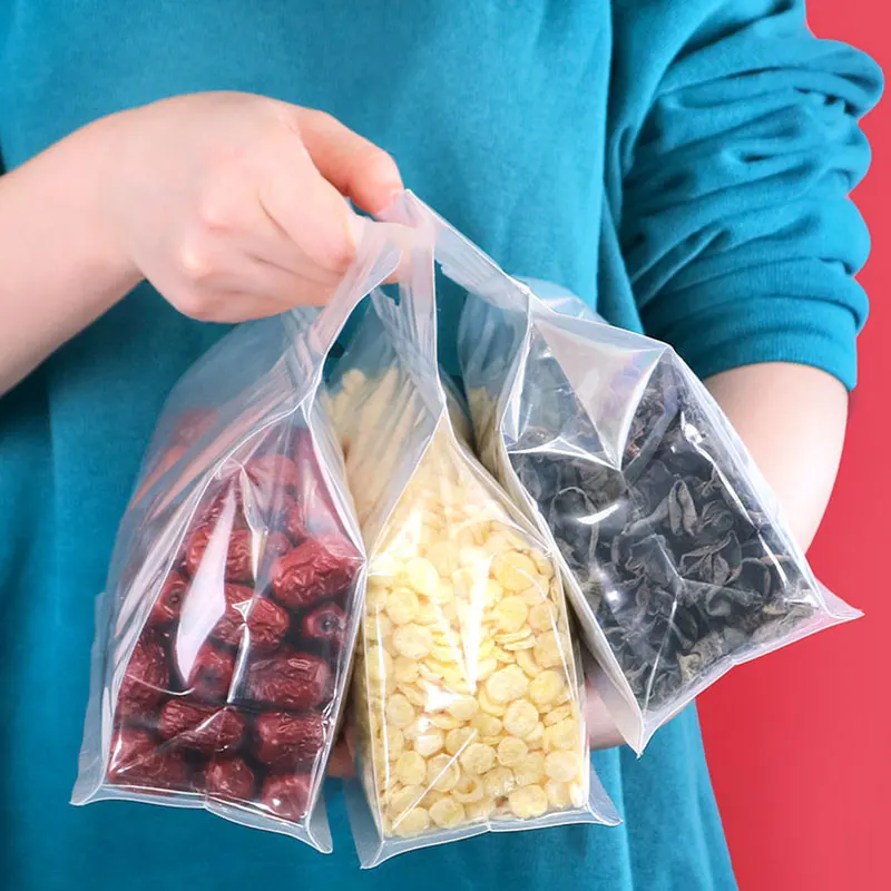 50Pcs Fruit Food Bag Ziplock Waterfroof Storage Bags Thicken Dried Snack Refrigerator Food Bags Plastic Portable Packaging Bag