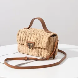 Bolso de paja tejido a mano para mujer, bandolera de hombro de ratán de marca de diseñador, bolso de viaje para playa, 2021