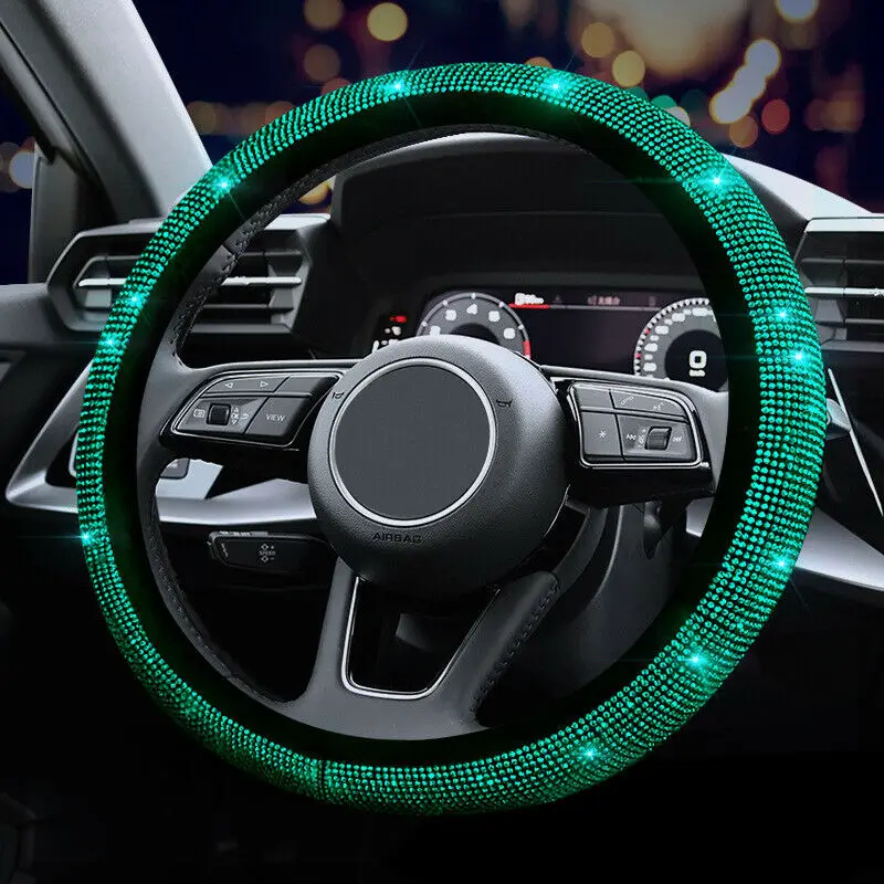 

6 Colors Luxury Universal Car Steering Wheel Cover with Sparkle Crystal Shiny Rhinestone 38cm/15" Car Decor Accessories Glitter