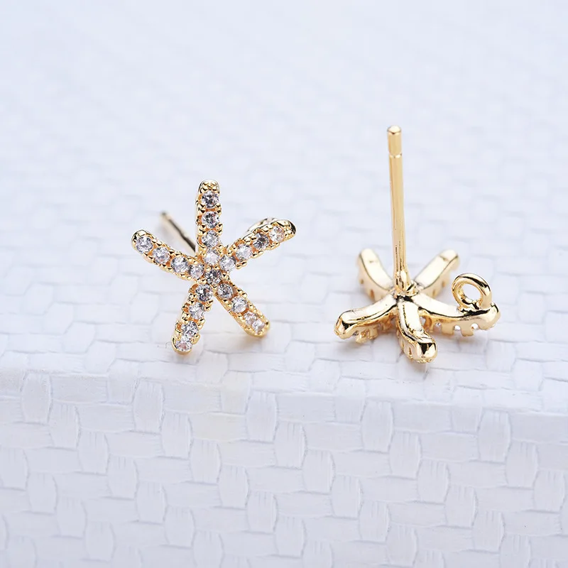 

4pcs Gold Zircon Starfish Earring Making Earrings Charm Animal Ear Pins Connector