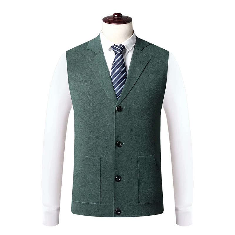 

Top Grade Men's Knit Blazer Vest Autumn & Winter Waistcoat Jacket Office Man Knitwear Cardigan Sleeveless Buttons Sweater Coat