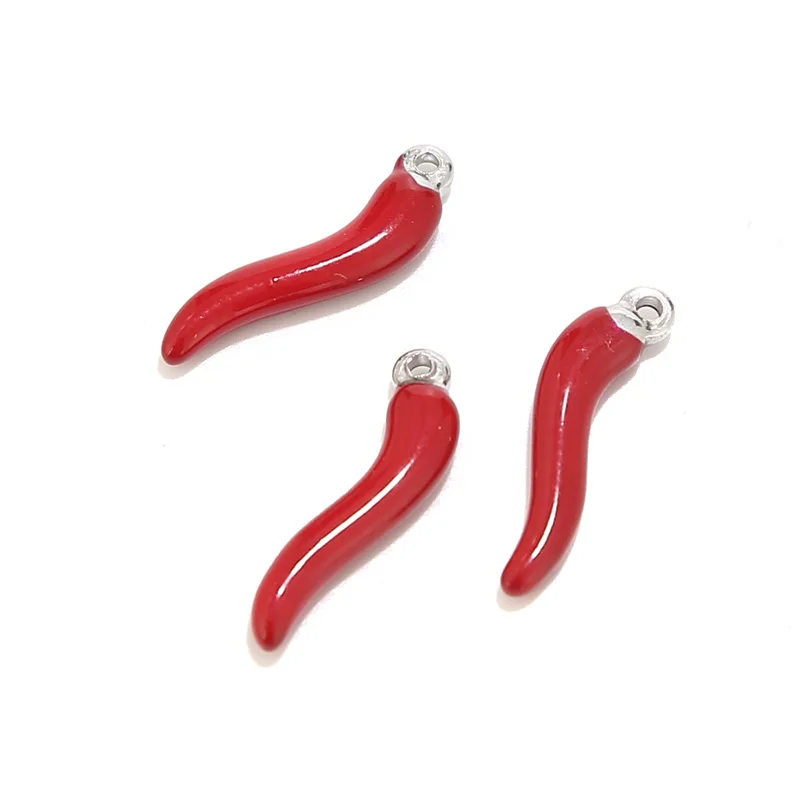 10pcs/lot red chili Italian Horn Charm Stainless Steel Talisman Italian DIY Jewelry Making Findings Lucky Pendant