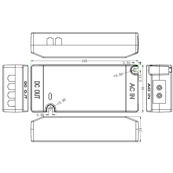 100pcs DC 12V 24V 30W Fireproof Safe drive 6 Ports 2510 Injector Power Adapter LED Cabinet Closet Light Drive for Led light