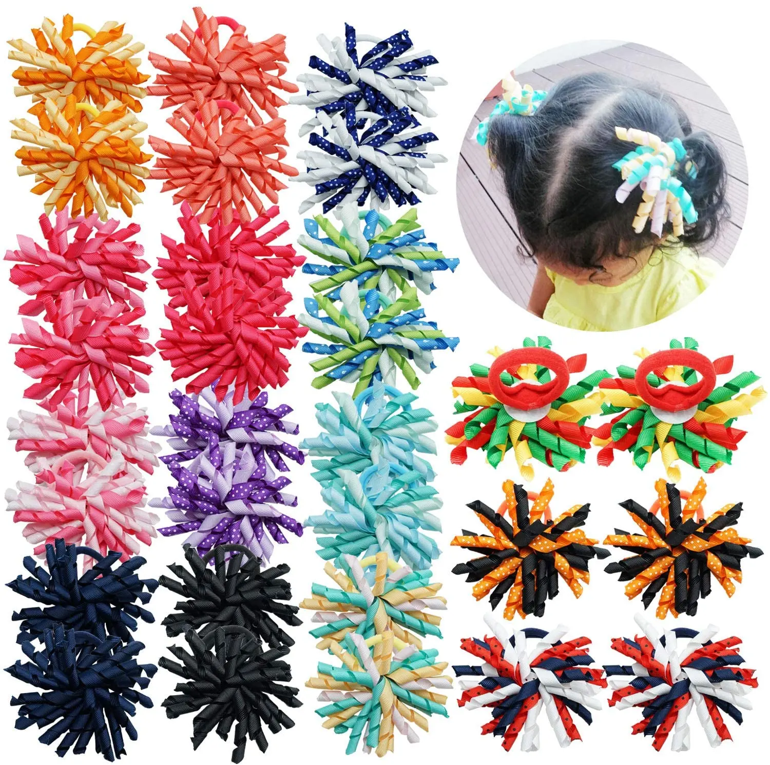 30Pcs Hair Ties Rubber Bands Colorful Curly Ribbon Elastic Seamless Hair Bows Bands for Girls Toddlers Kids Accessories Gifts