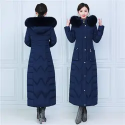 Ajuste-30 cold inverno frio super longo impermeável pato para baixo casacos feminino mais grosso casacos de pele quente real pele de raposa com capuz parkas wy303