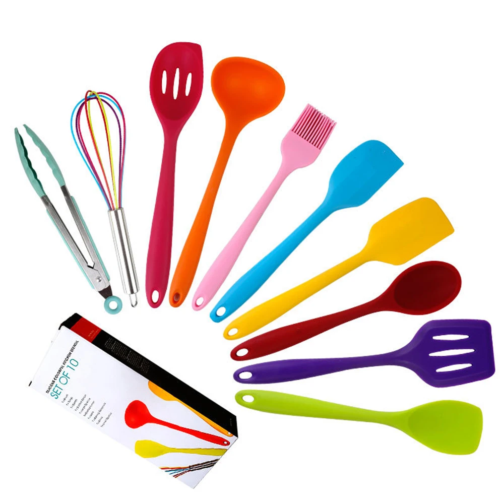 

10 pieces Colorful Silicone Kitchen Non-stick Cookware Cooking Tools Scoop Spatula Household Kitchen Baking Gadget Set