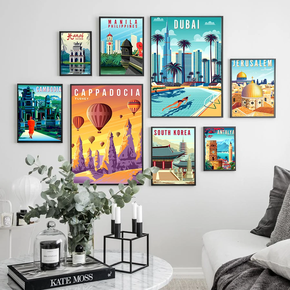 

Hd Print Canvas Art Painting Turkey Dubai South Korea Israel Philippines Vintage Travel Cities Landscape Poster Wall Art Picture