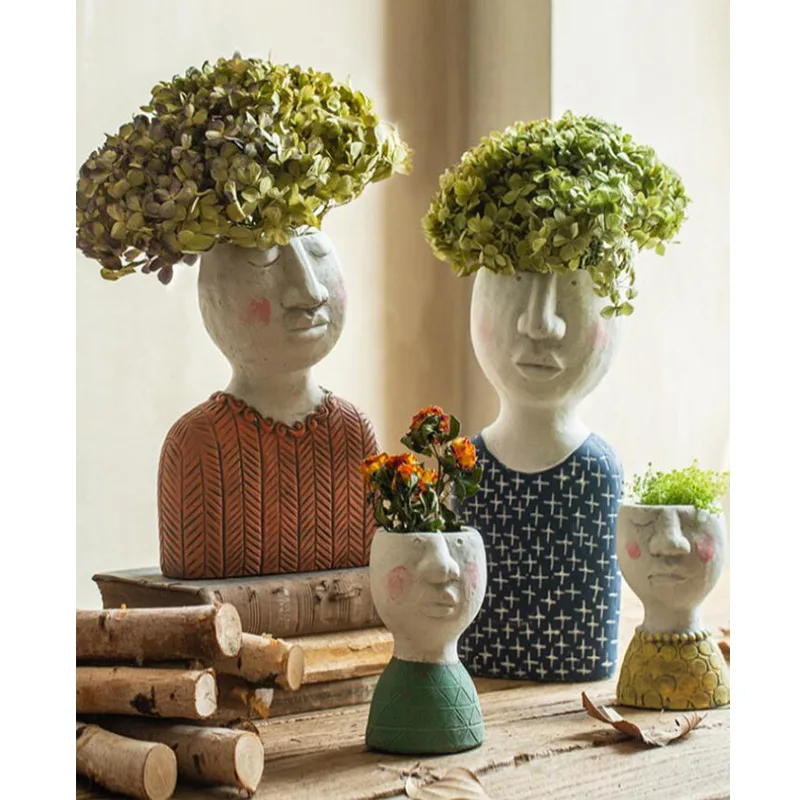 

Pastoral People Portrait Head Flower Pot Figurines Crafts Flower Garden Balcony Decoration Ornaments Home Livingroom Furnishings