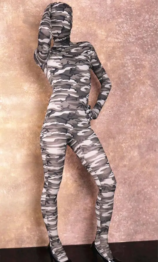 Men Women Lycra Full Body Covered Camouflage One-piece Leotard Costume Corset Slim Tight Stretchy Stylish