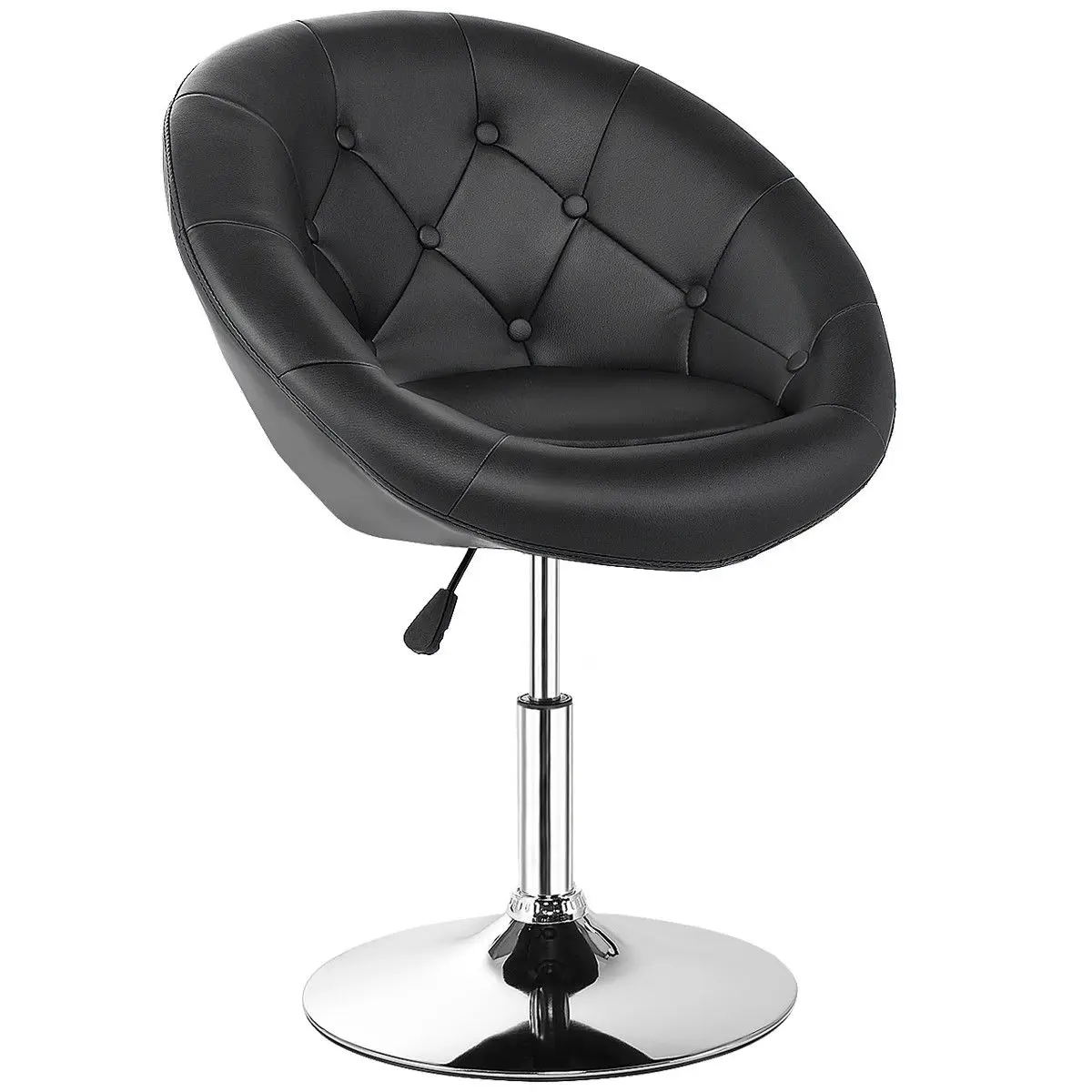 Costway 1PC Adjustable Modern Swivel Round Tufted Back Accent Chair PU Leather Black