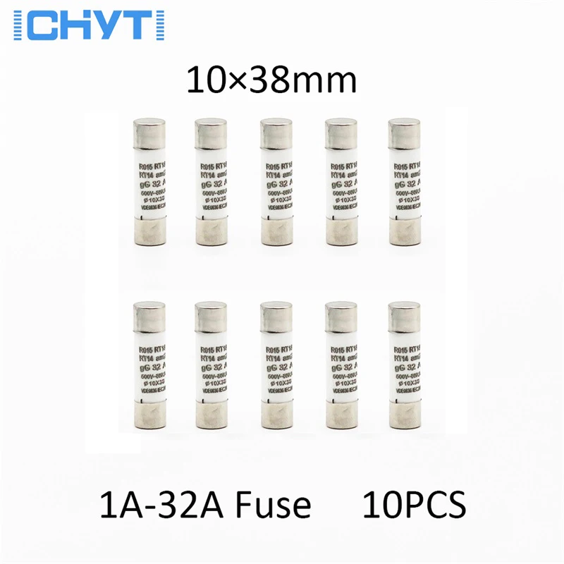 10PCS 10*38mm Fast blow Ceramic Fuse 250V 1A 2A 4A 6A 8A 10A 16A 20A 25A 32A RO15 RT18 RT14