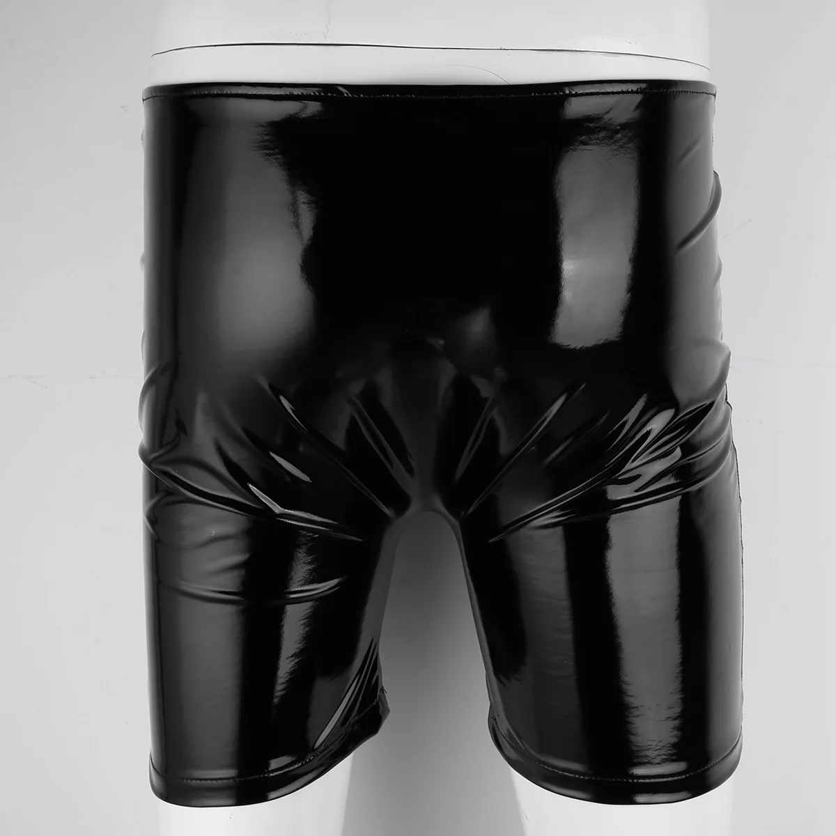 Men Open Penis Hole Shorts Latex Boxer Brifes Shiny Patent Leather Wetlook Long Leg Boxer Short Sexy Lingerie Man Exotic Panties