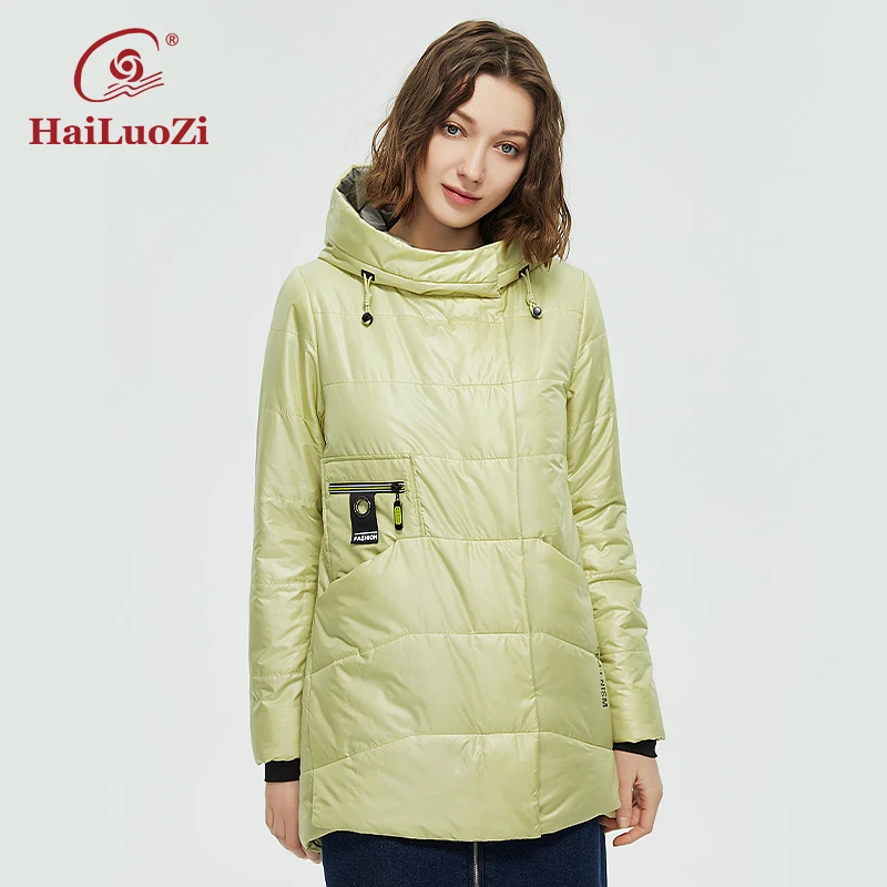 HaiLuoZi 2022 giacca primaverile da donna Parka corto moda Casual Design unico impermeabile caldo cappotto autunnale da donna con cappuccio 875