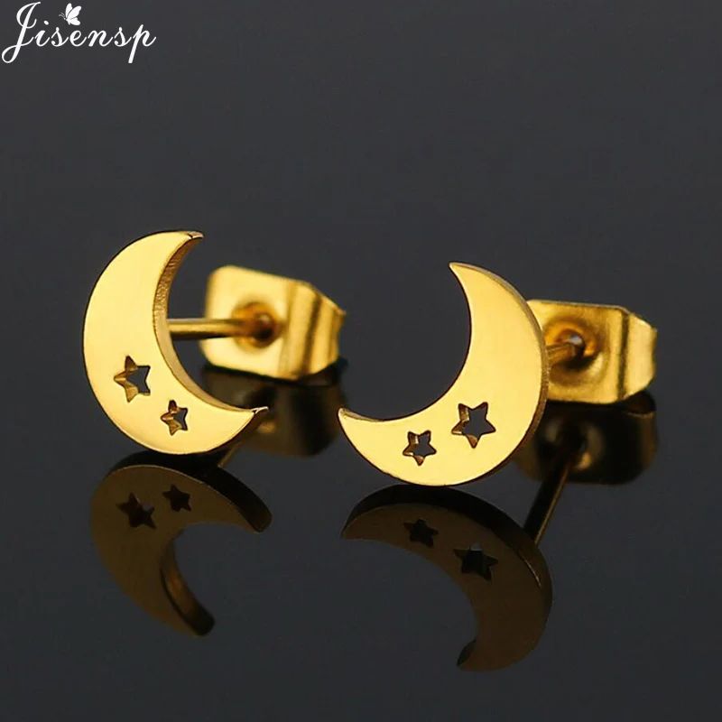 Trendy Stainless Steel Star Moon Ear Studs for Women Girls Jewelry Punk Crescent Earrings New Year Accessories Oorbellen