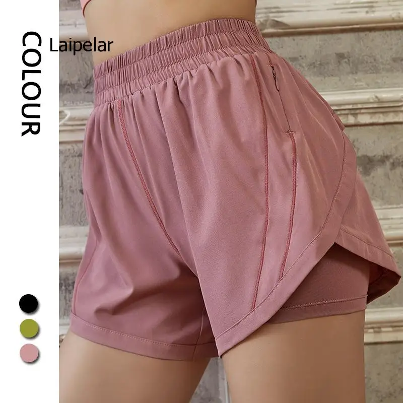 Pantalones cortos deportivos de dos piezas para mujer, Shorts elásticos, de secado rápido, informales, para correr, verano, 2021