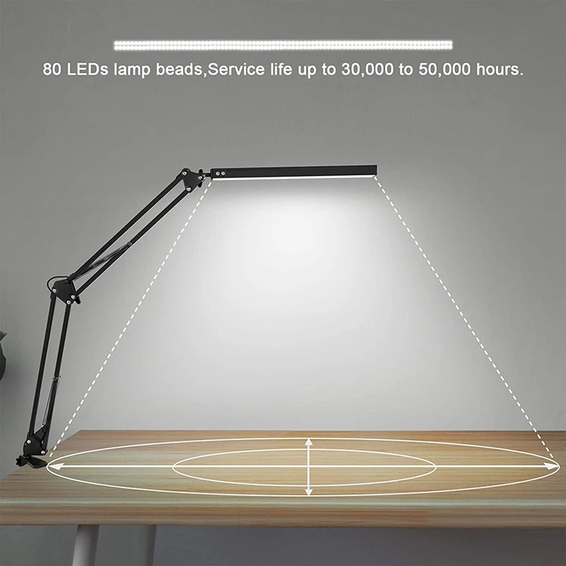 Lampu Meja LED Panas dengan Penjepit, Lampu Meja Lengan Ayun Dapat Disesuaikan, Lampu Meja Arsitek Modern untuk Belajar/Membaca/Kantor/Kerja (Hitam)