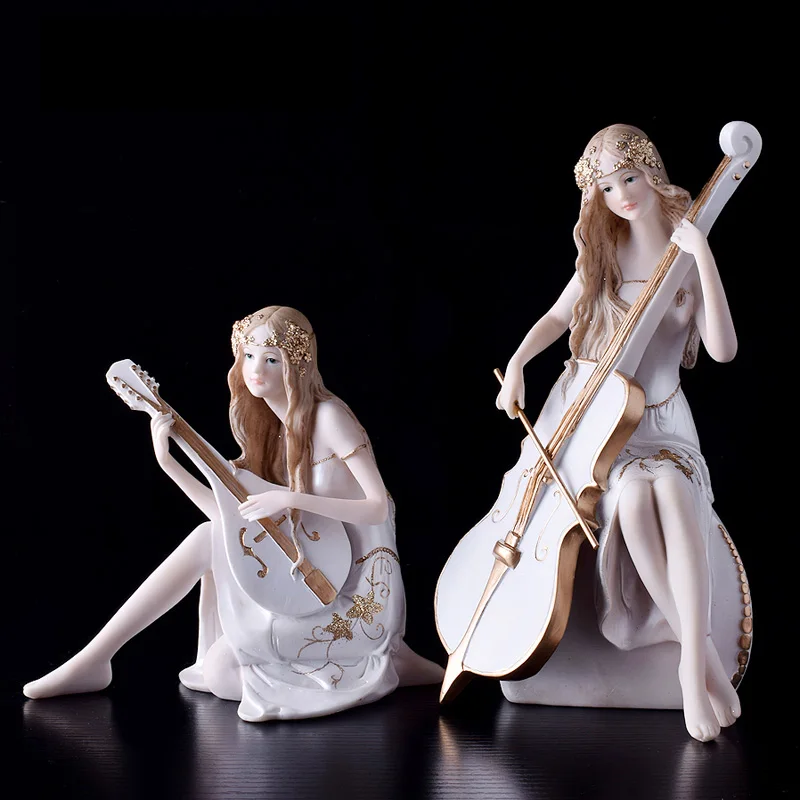 

European Music Beauties Play Cello Characters Resin Accessories Home Livingroom Table Figurines Crafts Decoration Birthday Gifts