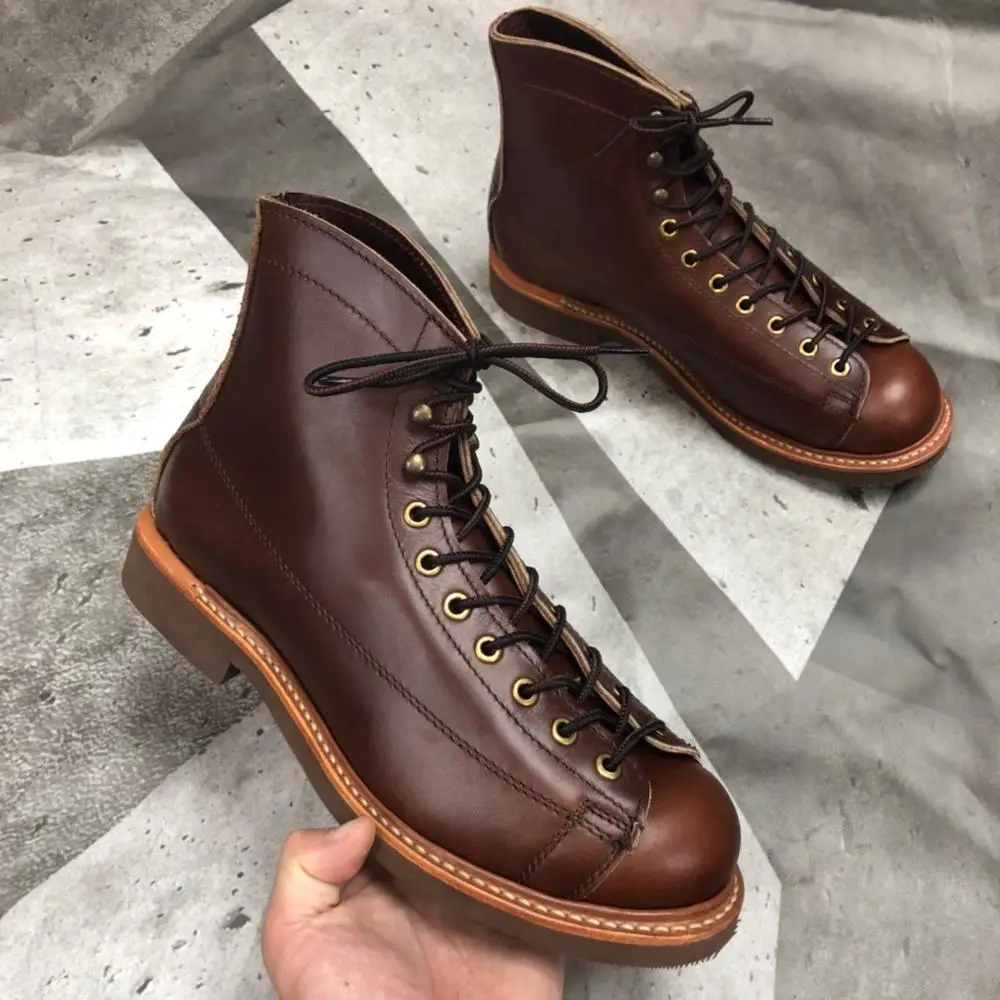 YQ2996 Rock Can Roll Size 35-49 Super Quality Genuine Italian Cow Leather Handmade Durable Goodyear Welted American Work Boots