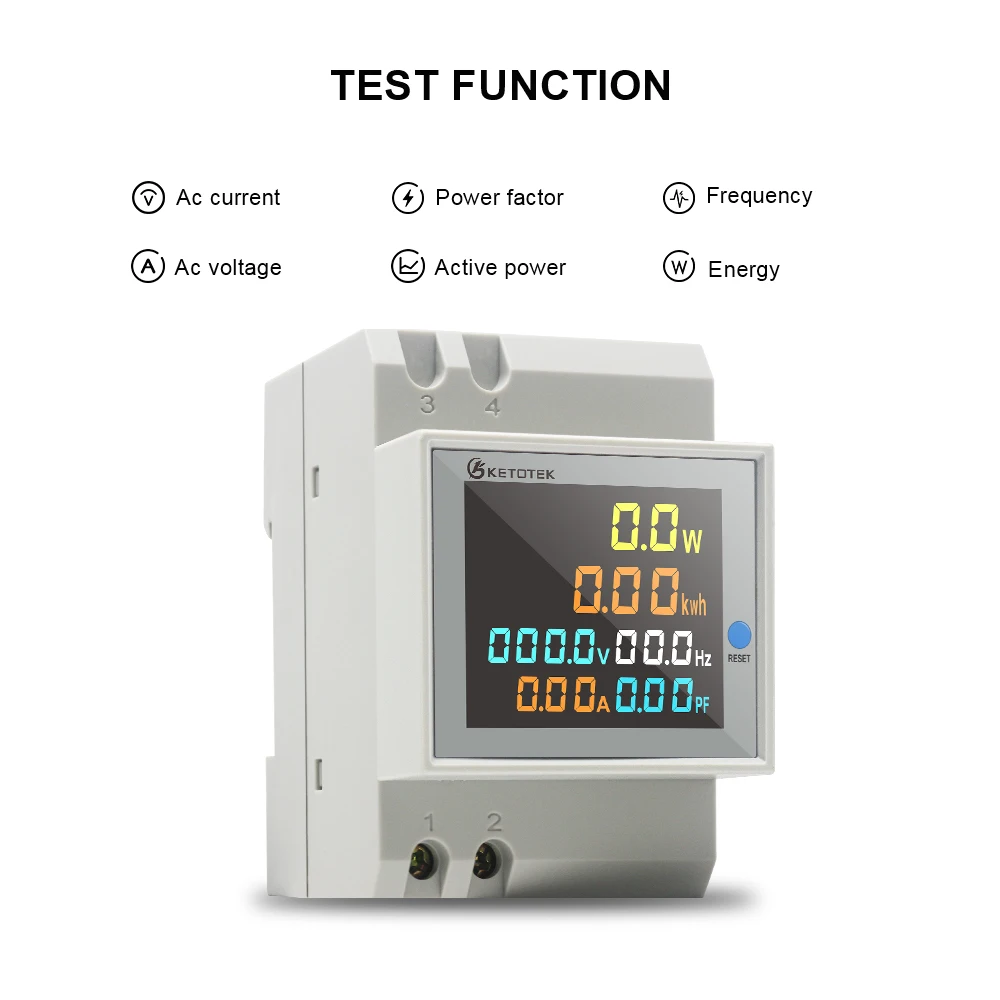 Din Rail Multi-function LED Digital Energy Meter AC 80-300V 250-450V 0-100.0A Ammeter Voltmeter Volt Amp Voltage Current Meter