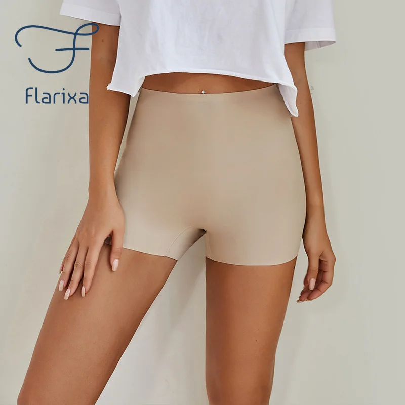 Flarixa Safety Pants High Waist Women\'s Shorts Under The Skirt Ice Silk Seamless Panties Breathable Boxer Briefs Cycling Shorts