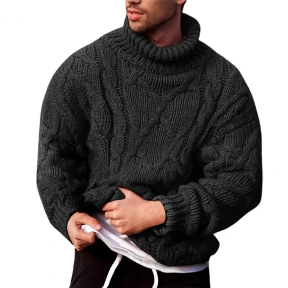 Long Sleeve Thickened Men Sweater Coarse Woolen Yarn Turtleneck Twist Ribbed Knitted Sweater for Autumn Winter