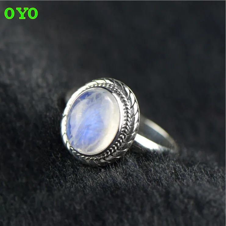 

New S925 Solid Silver Women's Ring with Natural Moonstone Silver Ring Vintage Twisted Original Design Ring