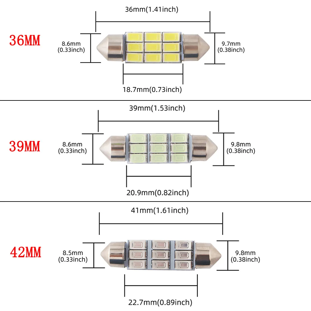 100PCS Canbus 12V 31mm 36mm 39mm 42mm 5630 LED Festoon Bulb Cars Trunk Dome Reading Roof Ceiling Courtesy Step Light White 6500K