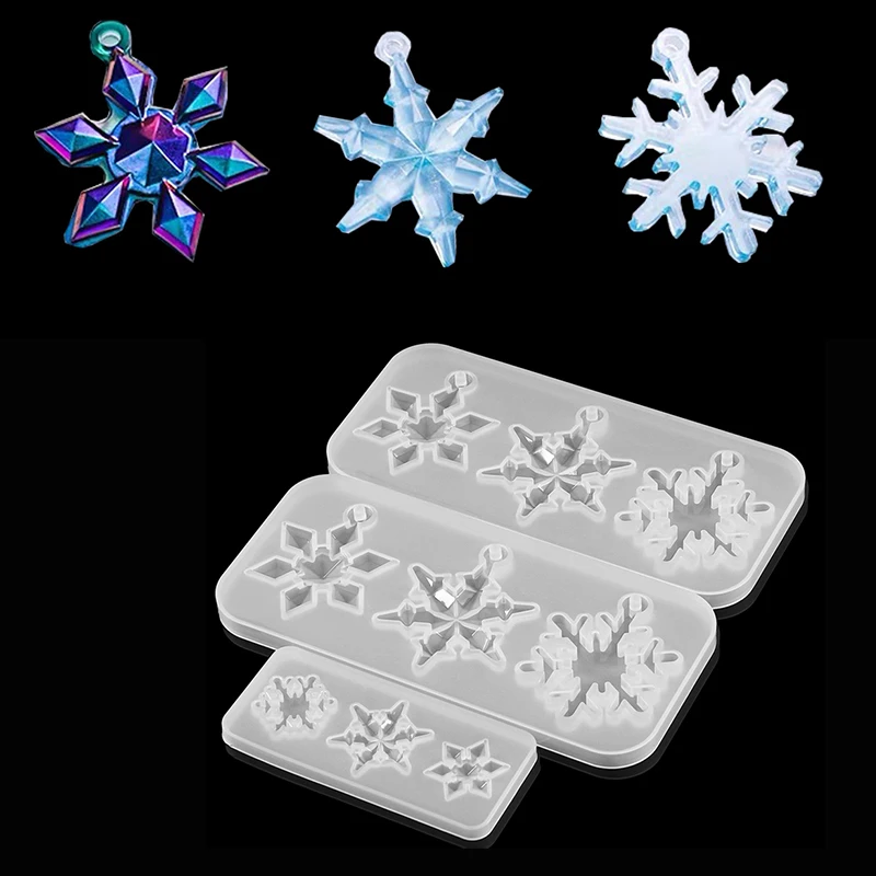 1Set fiocco di neve di natale con foro pendente Casting stampo in Silicone collana Decor stampo in resina epossidica fatta a mano per la creazione