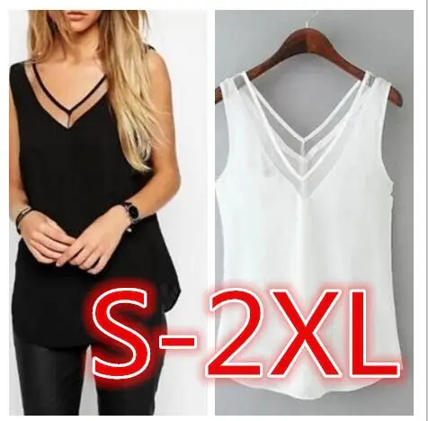 

Женская шифоновая футболка без рукавов, с V-образным вырезом