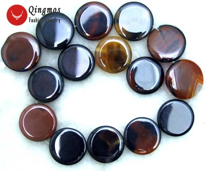 

Qingmos 25mm Coin Natural Brown Agates Beads for Jewelry Making DIY Necklace Bracelet Pendant Loose Stone Beads Loose Strand 15"