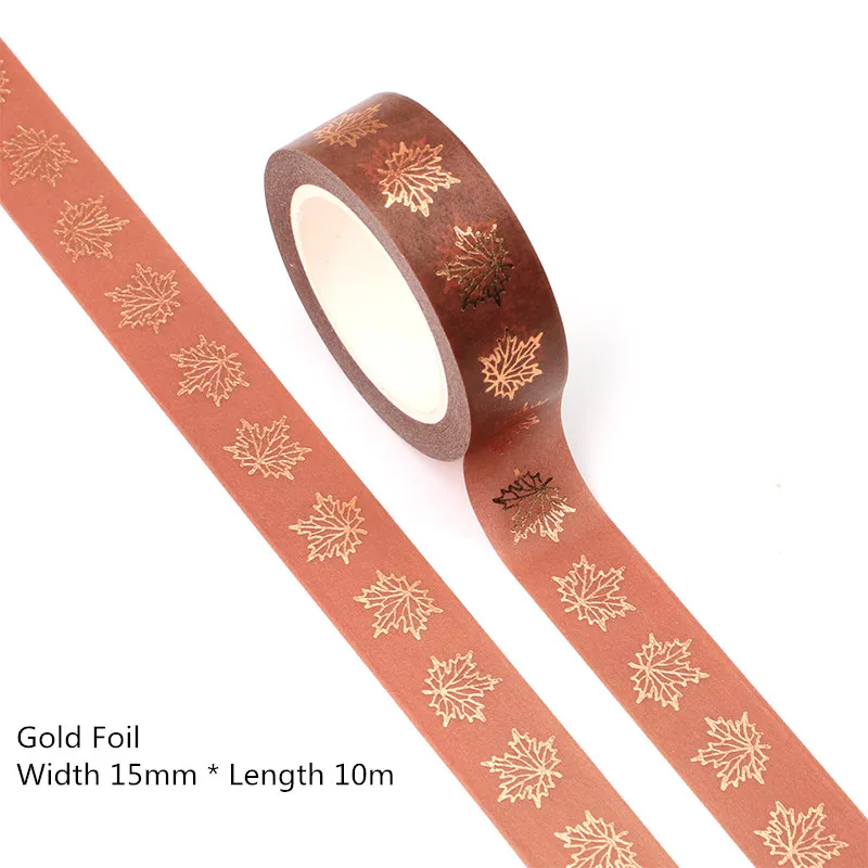 New 1PC 15mm x 10m Gold Foil Maple leaf Washi Tape Scrapbook Paper Masking Adhesive Christmas washy tape washi tape organizer