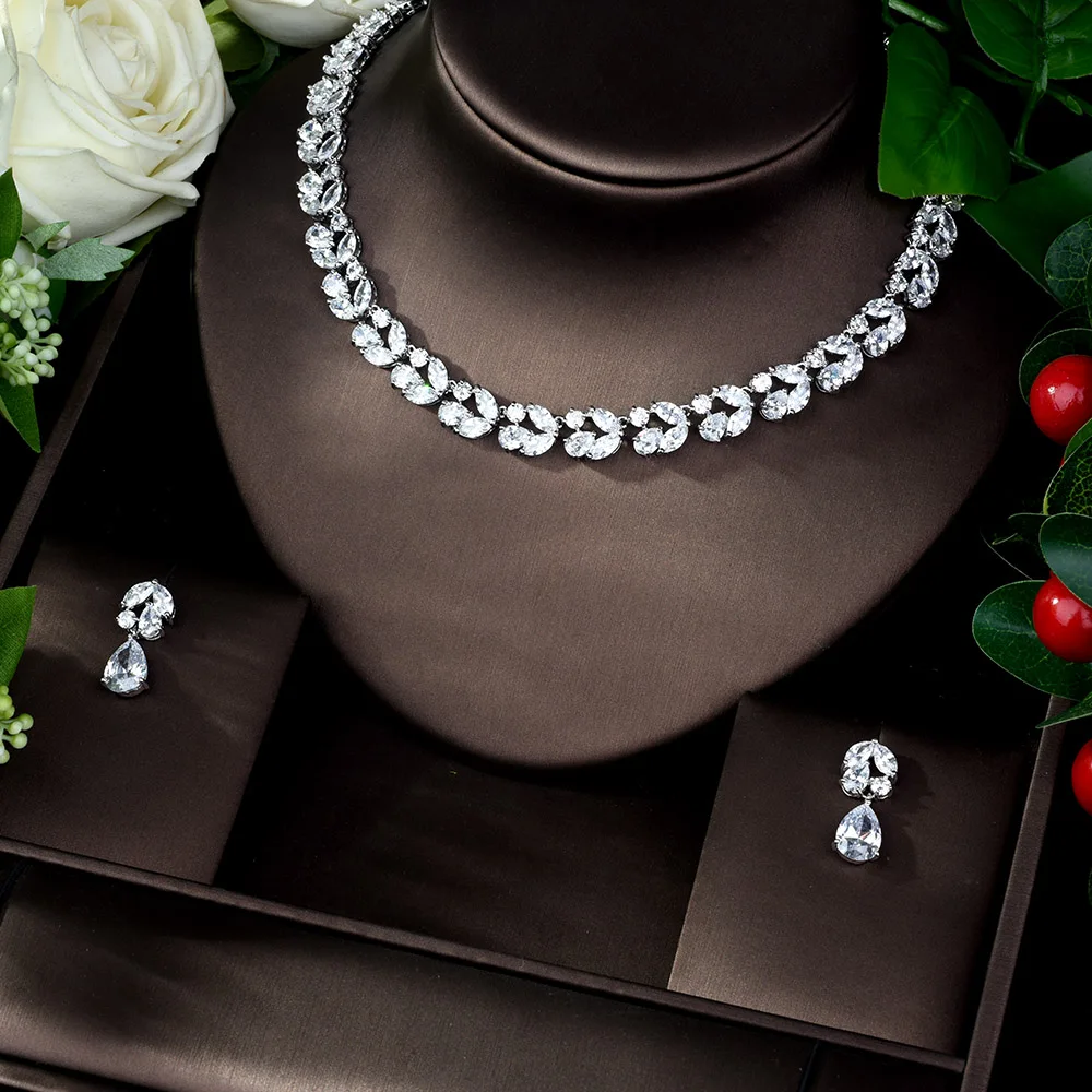 HIBRIDE Nigeria 2pcs Bridal Zirconia Jewelry Sets for Women Luxury Dubai CZ Wedding Jewelry Sets bijoux femme ensemble N-1087