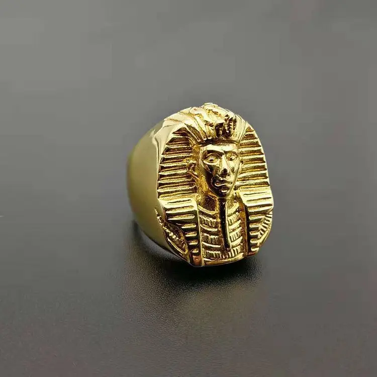 US 8 -13 size Gold Color Big Egyptian Pharaoh Rings for Men Rock Titanium Stainless Steel Mens Signet Finger Jewelry Gift