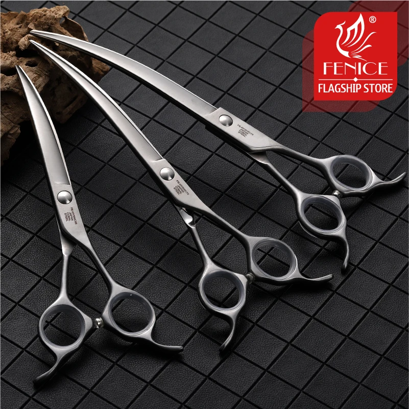 FeniceJP440C Steel 6.5/7/7.5 Inch Pet Dogs Gromming Scissors Curved Shears Up Down Pet Hair Cutting Scissors Tools