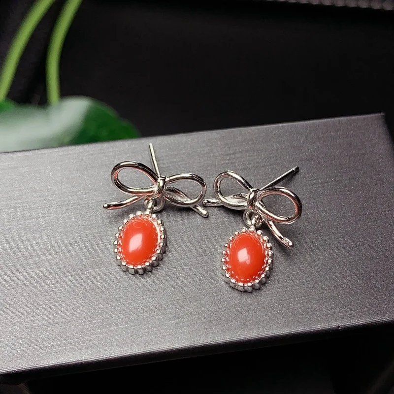 Pendientes de tuerca de piedras preciosas de Coral rojo Natural clásico para mujer, joyería Real, plata 925, chapado en oro, buen Color, regalo de cumpleaños para niña