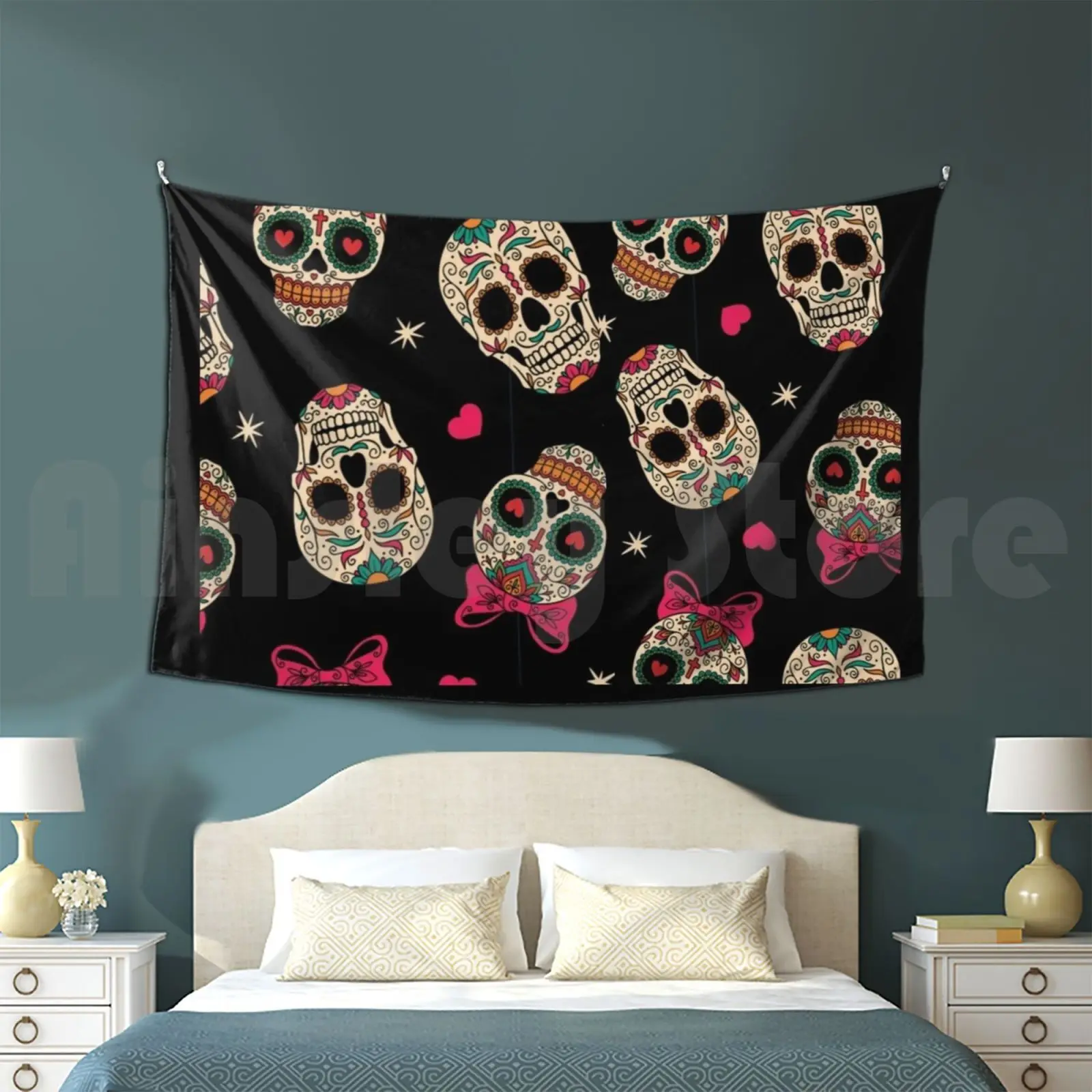 Skull Colored Tapestry Living Room Bedroom 1023 Skull Day Of The Dad Mexicain Sugar Skull Skulls Day Of The