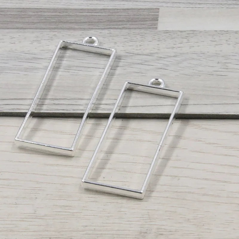 Picture 4: 10Pcs Multi-styles Mixed Bright Silver Plated Geometry Alloy Hollow Glue Blank Pendant Tray Bezel Jewelry Accessories Charm