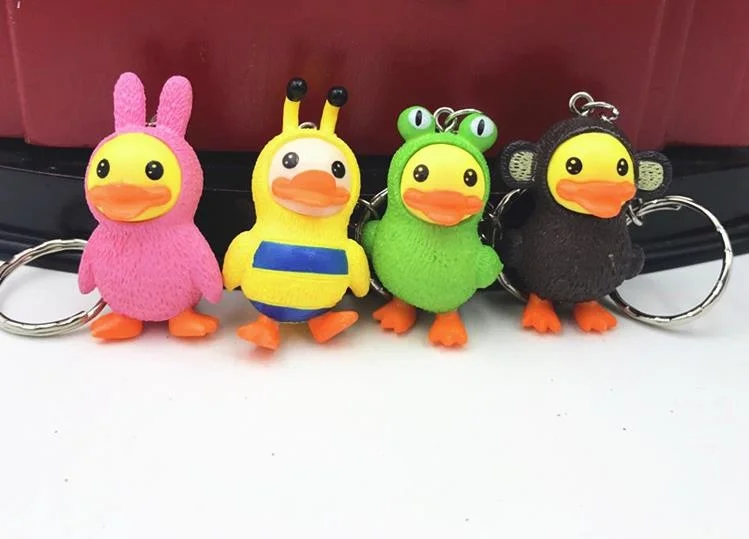 Yellow Mini Duck Keychain Bag Key Chain Pendant Figure Duck Keyring Children Birthday Gift 4 Colors Mix 24pcs/lot High Quality