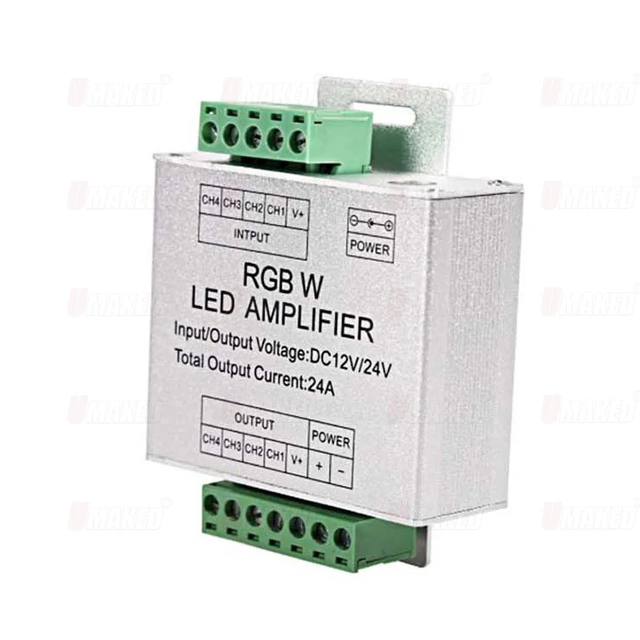 LED RGBW Amplifier Aluminum shell 4CH Amplifier DC12V Input 24A Current 3528&5050 SMD RGB+W LED Strip Light