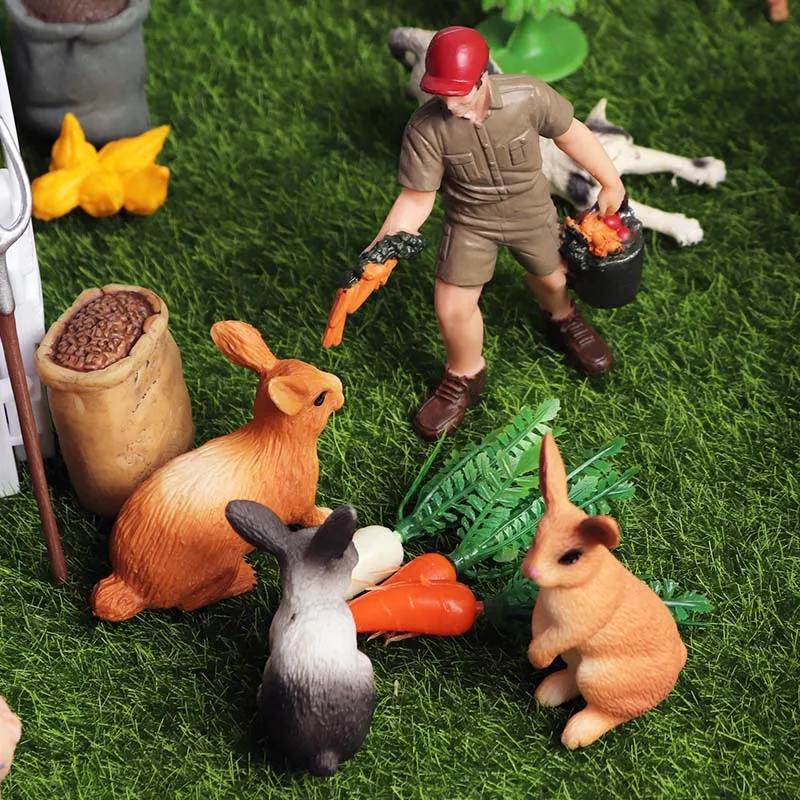 Oenux Simulation Bauernhof Zaun Szene Spielzeug Bäume Haus Bauer Einhorn Tiere Modell Miniatur Handwerk Hause Dekoration Nette Kinder Geschenk – Detail 24