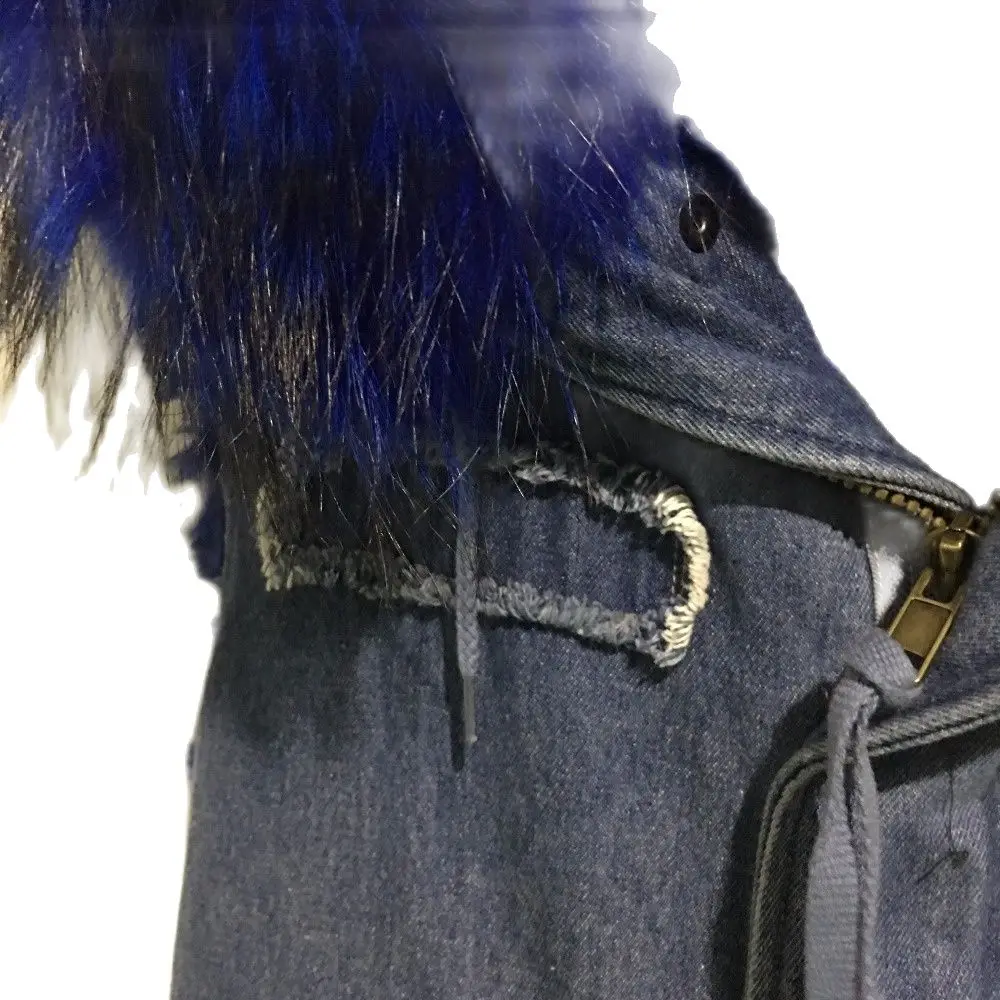 Demin Fur Vest Winter New Arrival Dark Blue Fashionable Waistcoat Party Streetwear Design