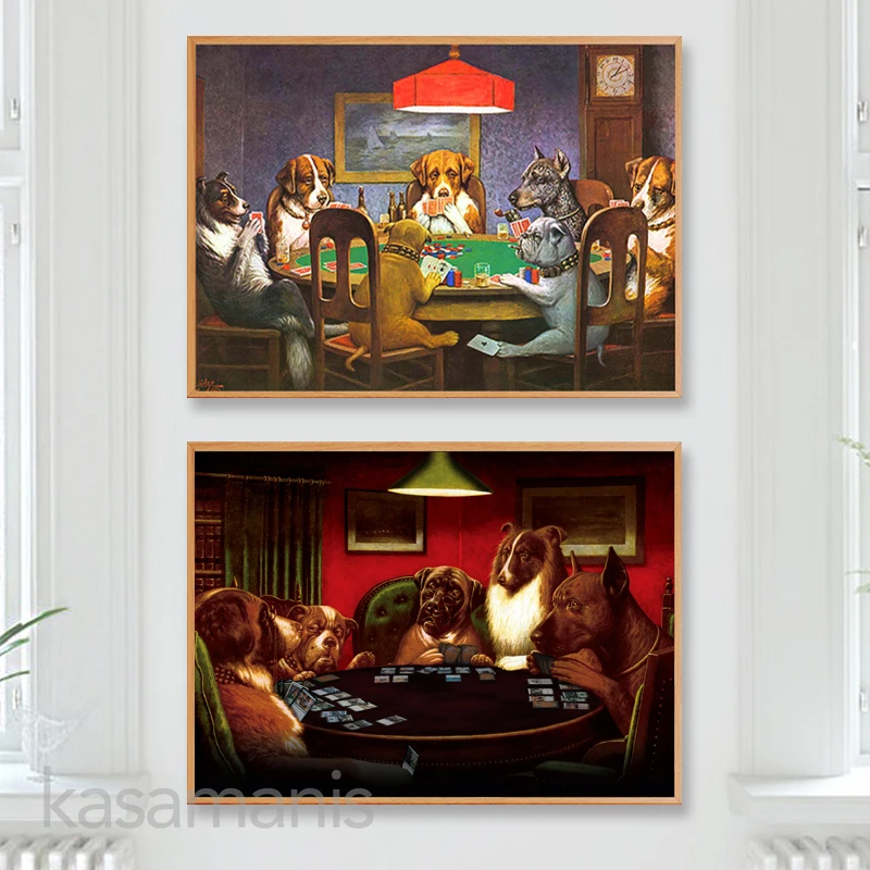 Dogs Playing Poker Funny Poster and Prints Wall Picture Cool Pet Dog Pug in Casino Art Canvas Painting Living Room Home Decor