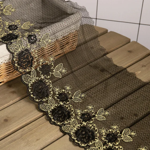 Styl duszpasterski złota nić haftowana czarna koronkowa tkanina DIY sukienka spódnica w stylu qipao charakter piżama bielizna dekoracja szycia