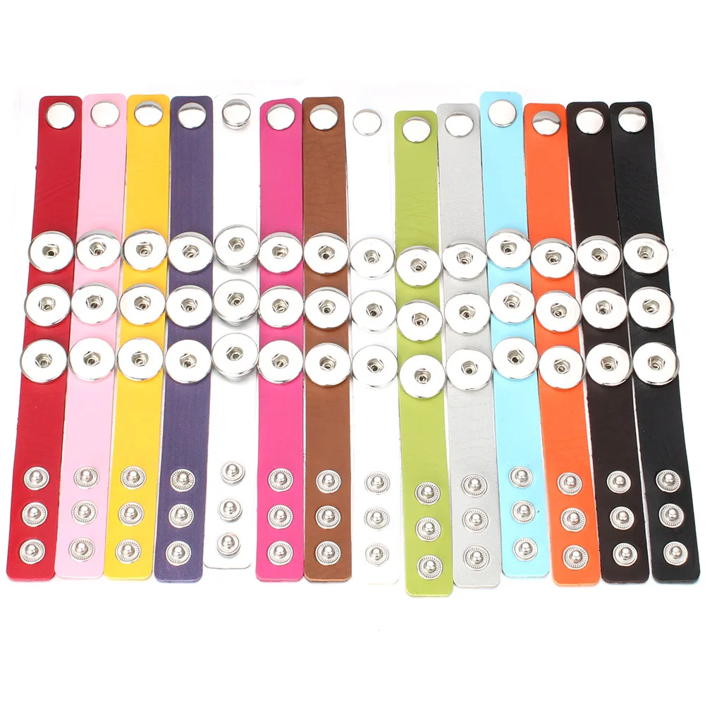 10pcs/lot New Snap Jewelry Mixed Punk Mens 18mm Leather Snap Bracelet DIY Snap Button Bangle Wide Wrap Bracelets For Women