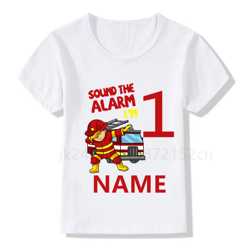 New Number1-10  Boys Girls Funny Fire Truck Clothes Short Sleeve T Shirt Pure Fire Truck T-shirt Brand Tee Tops Unisex