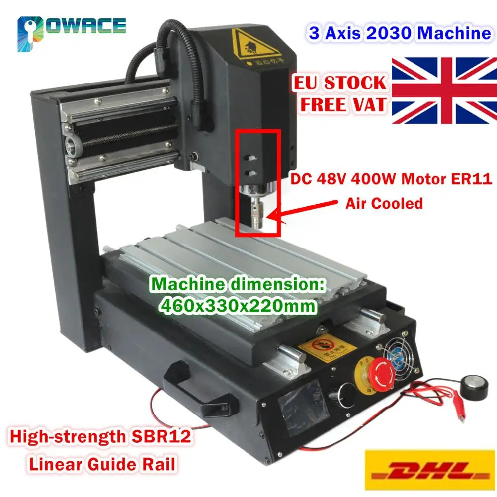 【EU】3 Axis 2030 Desktop CNC Router Engraving Milling Machine With Emergency Stop 110V / 220V + 400W Spindle Motor