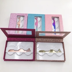 Eyelashes box 3 pairs lashes box with tweezers colorful dramatic lashes book wholesale custom 3D mink lashes vorder supplier