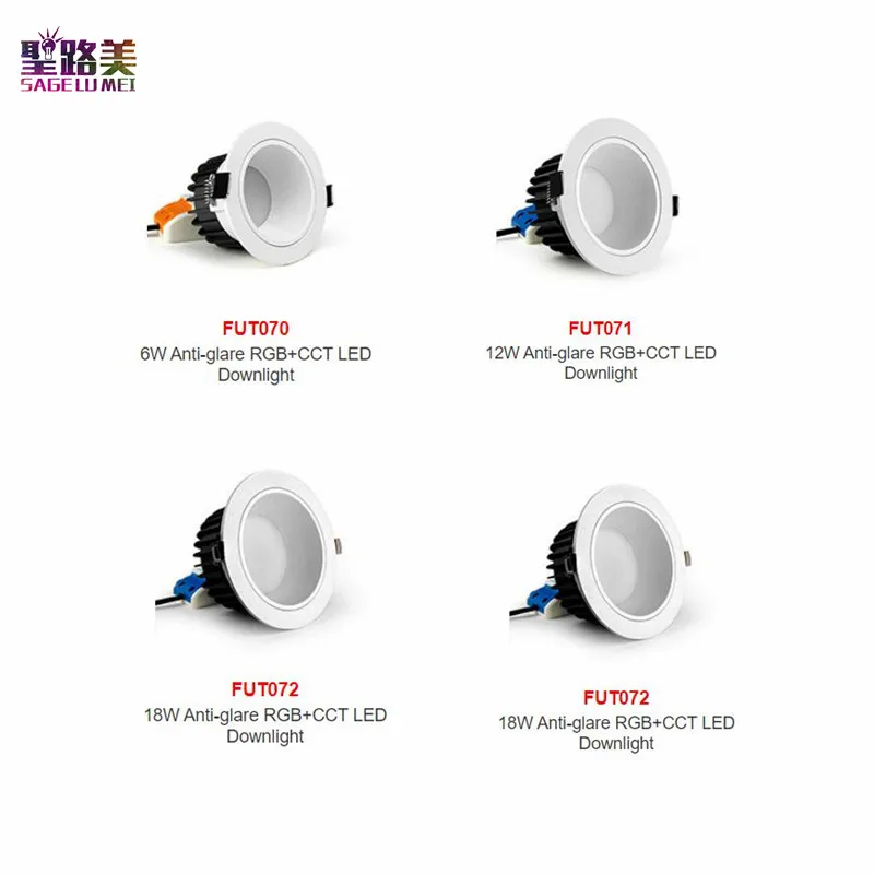 FUT070 FUT071 FUT072 AC100~240V 50/60Hz 6W 12W 18W Anti-glare RGB+CCT LED Downlight Smart Phone APP / Remote / voice control