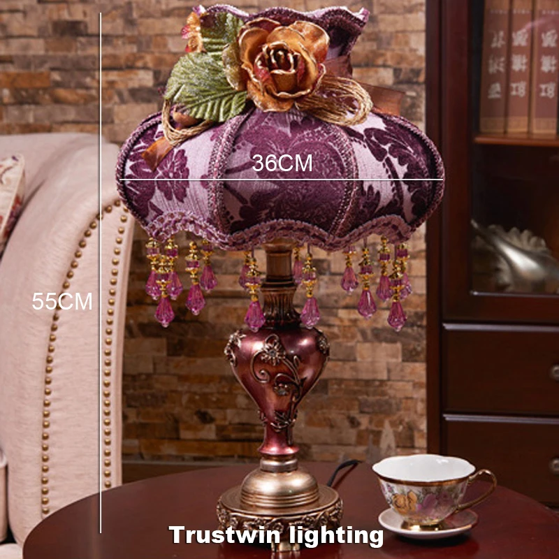 Classic crystal table lamp light fabric vintage retro European palace style bedroom table lamp light for bedside living bed room